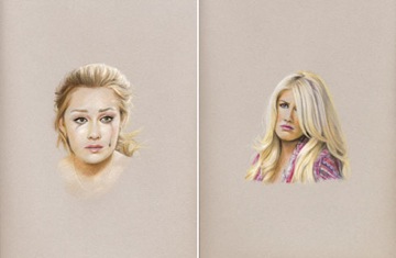 Left: Karin Bubas, Lauren Crying (2009). Pastel on paper, 9.5 x 12.5 in. Right: Karin Bubas, Heidi Pouting (2009). Pastel on paper, 9.5 x 12.5 in. Both images courtesy Charles H. Scott Gallery, Vancouver.