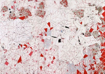 Mark Bradford, "Red Painting", 2009. Mixed media collage on canvas, 101.75 x 143.5 in. Courtesy Sikkema Jenkins & Co.
