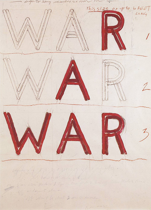 Bruce Nauman, Raw War, 1968, 30 x 22", Pencil, colored pencil, and watercolor on paper