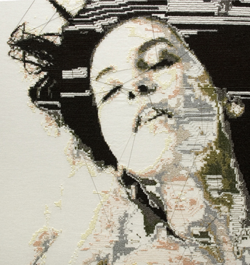 Alicia Ross, Motherboard_5 (The Siren) (detail), cross-stitch on cotton, 36 x 51 in, 2008 Courtesy of the artist