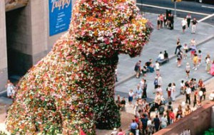 Jeff Koons, "Puppy," steel, soil, plants, June 6 - September 5, 2000, at Rockefeller Center