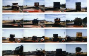 John Baldessari, 'The backs of all the trucks passed while driving from Los Angeles to Santa Barbara...', photography, 1963. Courtesy a-n.