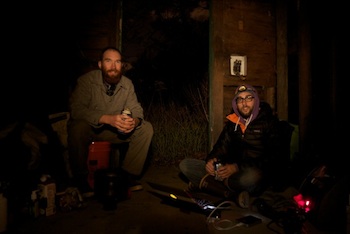 Cohrs (right) camped out at night.