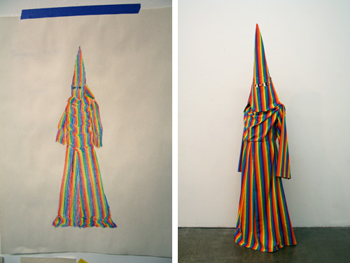 Jeffrey Augustine Songco. "sketch for GayGayGay robe" and "GayGayGay robe."  Courtesy the artist.
