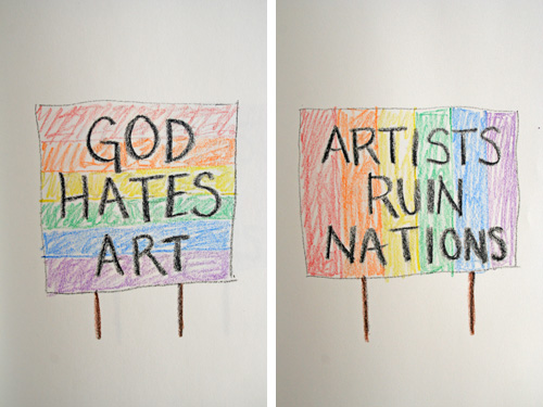 Jeffrey Augustine Songco, "sketches for protest signs #1 and #2." Courtesy the artist.
