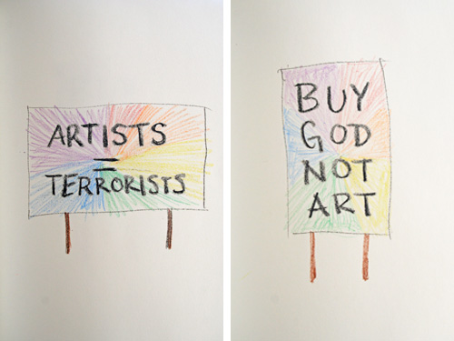 Jeffrey Augustine Songco, "sketches for protest signs #3 and #4." Courtesy the artist.