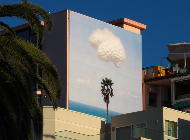 John Baldessari, "Brain/Cloud (with Seascape and Palm Tree)," 1250 Prospect Street, La Jolla, CA.  Photo courtesy of The La Jolla Community Foundation.