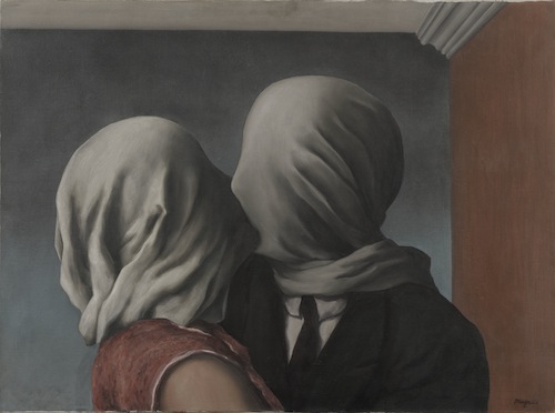 René Magritte. The Lovers, 1928. Le Perreux-sur-Marne, 1928. Oil on canvas, 21 3/8 x 28 7/8″ (54 x 73.4 cm). Gift of Richard S. Zeisler. © 2012 C. Herscovici, Brussels / Artists Rights Society (ARS), New York