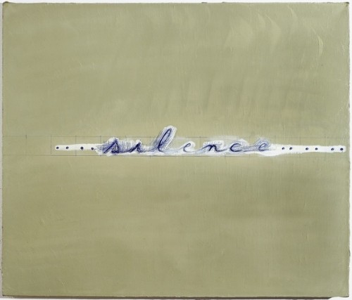 Mira Schor. “Silence,” 2006. Ball point pen and oil on linen, 24 x 28 in. Courtesy of the artist.  