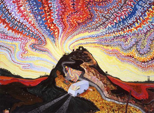 Lisa Sanditz. "Tie Dye in the Wilderness," 2005. Oil on canvas. 57 x 77 in. Courtesy the artist.