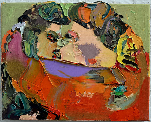 Kiss, acrylic and oil on canvas, 12" x 8", 2012. 