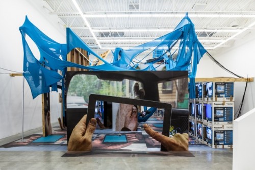 Jon Kessler. "The Web," 2013 at Swiss Institute. Courtesy the artist and Métamatic Research Initiative, Amsterdam. Photo: Daniel Perez