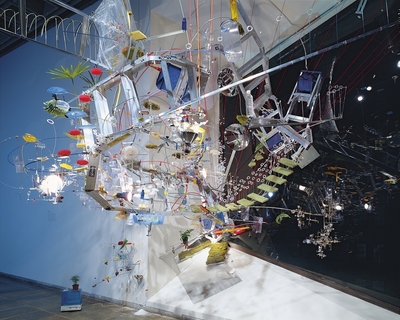 Sarah Sze, Strange Attractor, 2000. Mixed media, dimensions variable. Image courtesy of the Whitney Museum of American Art. 
