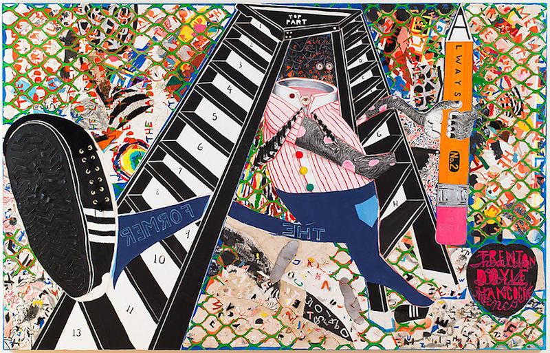 Trenton Doyle Hancock, "The Former and the Ladder or Ascension and a Cinchin’," 2012. Acrylic and mixed media on canvas; 84 x 132 x 3 inches.