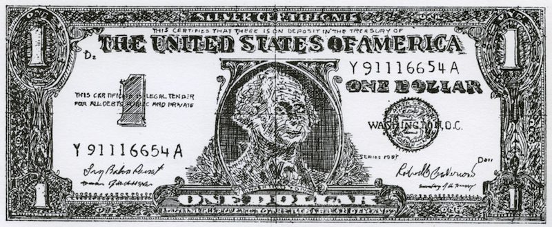 Robert Watts. "Dollar Bill," 1962. Offset; 6.25 x 2.5 inches. Courtesy Kirby Gookin.