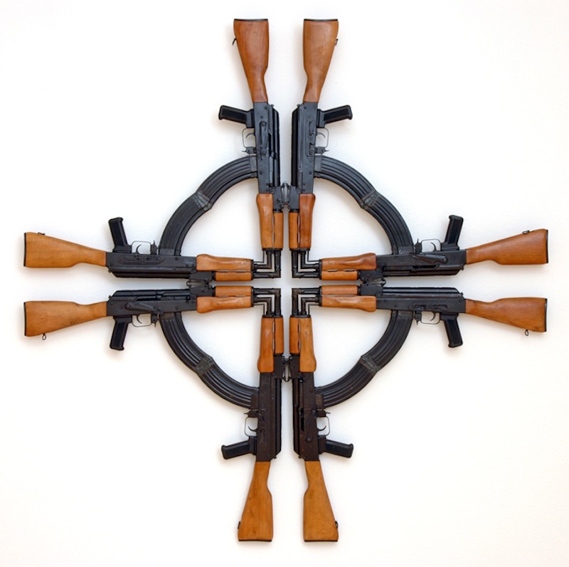 Mel Chin. Cross for the Unforgiven, 2002. AK-47 assault rifles (cut and welded); 54 x 54 x 3 inches. Courtesy of the artist.