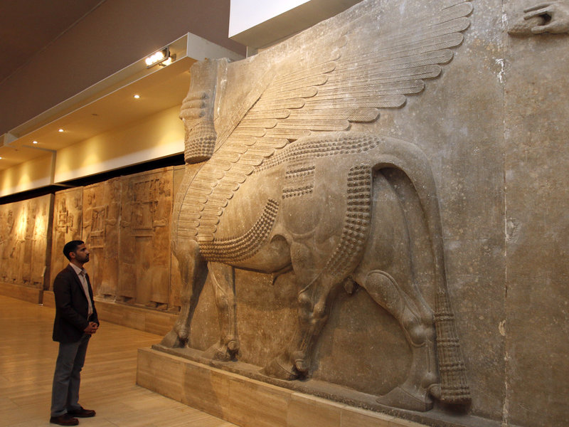 An ancient Assyrian statue at the Iraqi National Museum in Baghdad. Photo NPR.