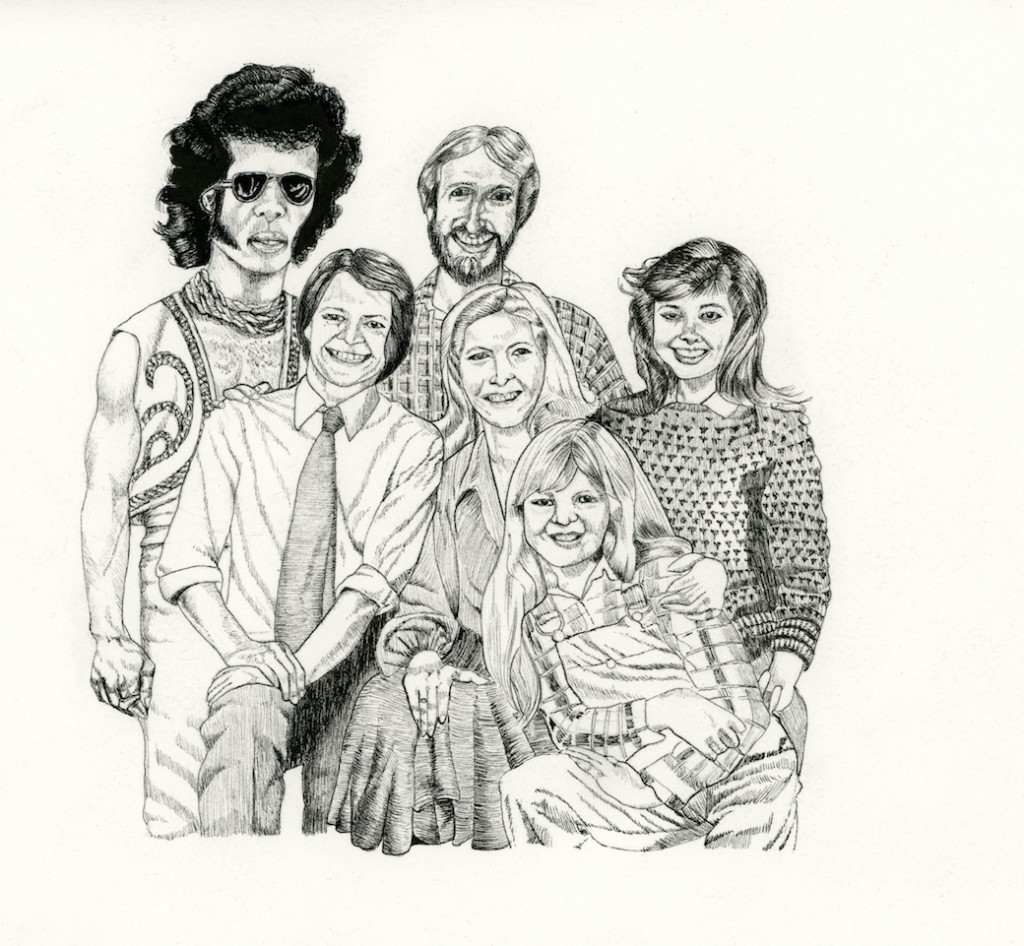 Ray Anthony Barrett, "Sly and the Family Ties" (2015), ink on paper, 8 1/2 x 11 inches. Image courtesy of the artist. Special commission for the FAMILY Issue of Art21 Magazine (May/June 2015).