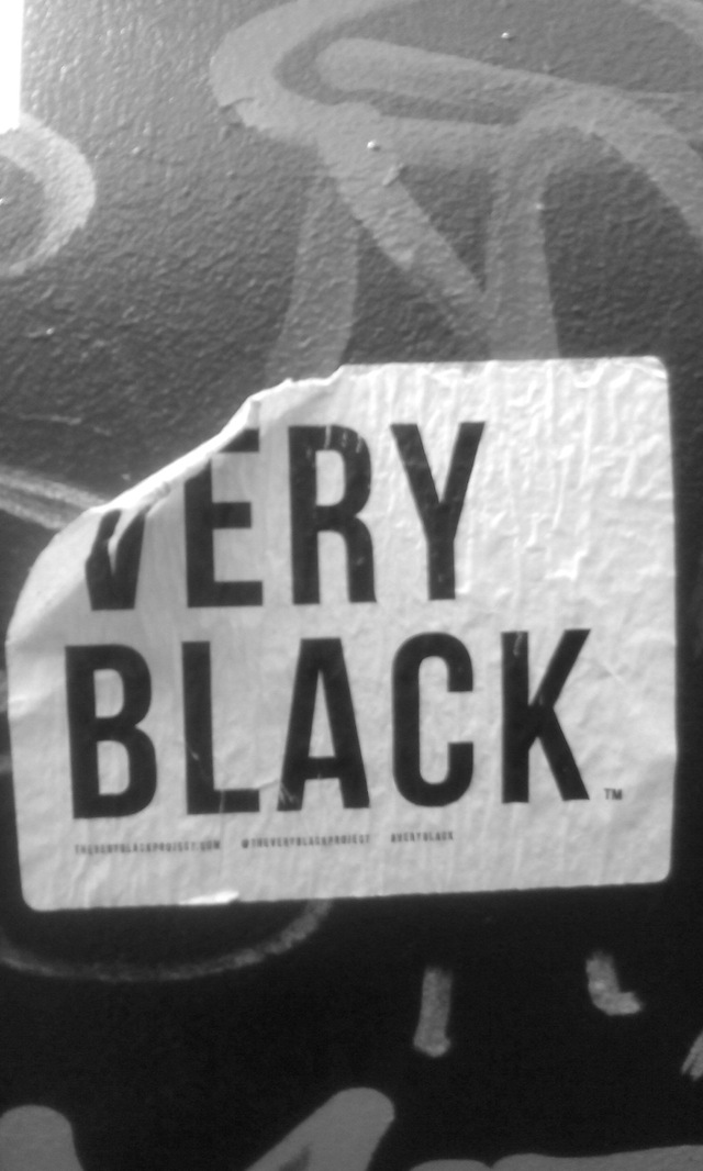 Damali Abrams, 2015. A sticker seen on 125th Street, on the way to an artist talk at the Studio Museum in Harlem, representing the Very Black Project, a contemporary Black pride movement spearheaded by André D. Singleton and Justin Lee Fulton, which spreads a message of empowerment through social media, stickers, and T-shirts. Courtesy Damali Abrams. © Damali Abrams