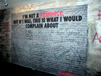 Collaborative wall open to visitor additions at the Guerrilla Girls' Project Ireland, 2009. Photo by Dermot Burns.