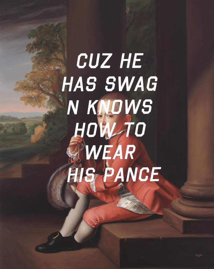 Shawn Huckins. Because He Has Swag And Knows How To Wear His Pants: Daniel Verplanck, 2012. Acrylic on canvas, 40 x 32 in. Courtesy of the artist.