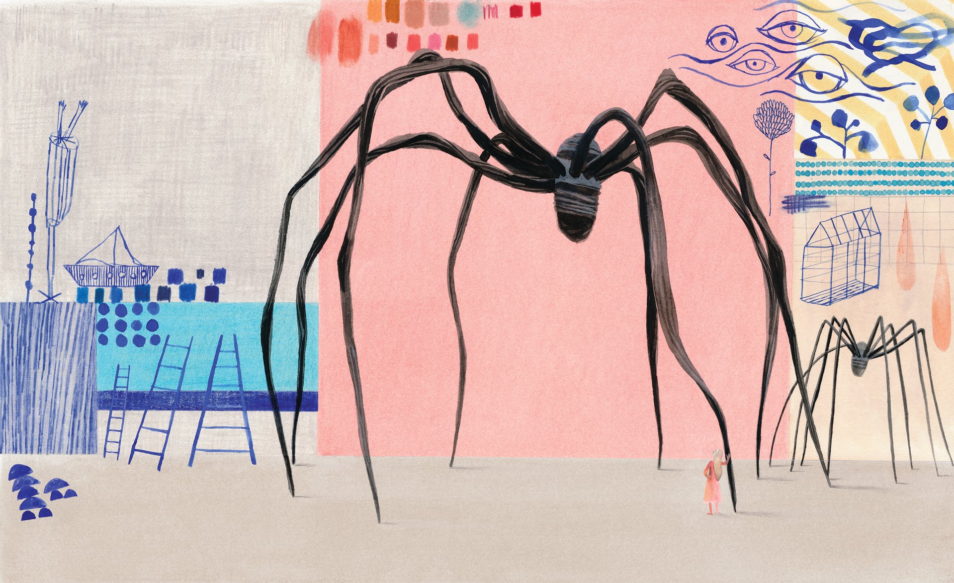 An illustration of Louise Bourgeois' Spider by Isabelle Arsenault. From the new children's book Cloth Lullaby: The Woven Life of Louise Bourgeois. Image courtesy of the Guardian.