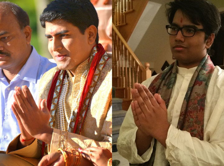 Harsha, recreating his cousin's puja before his cousin's wedding photo.