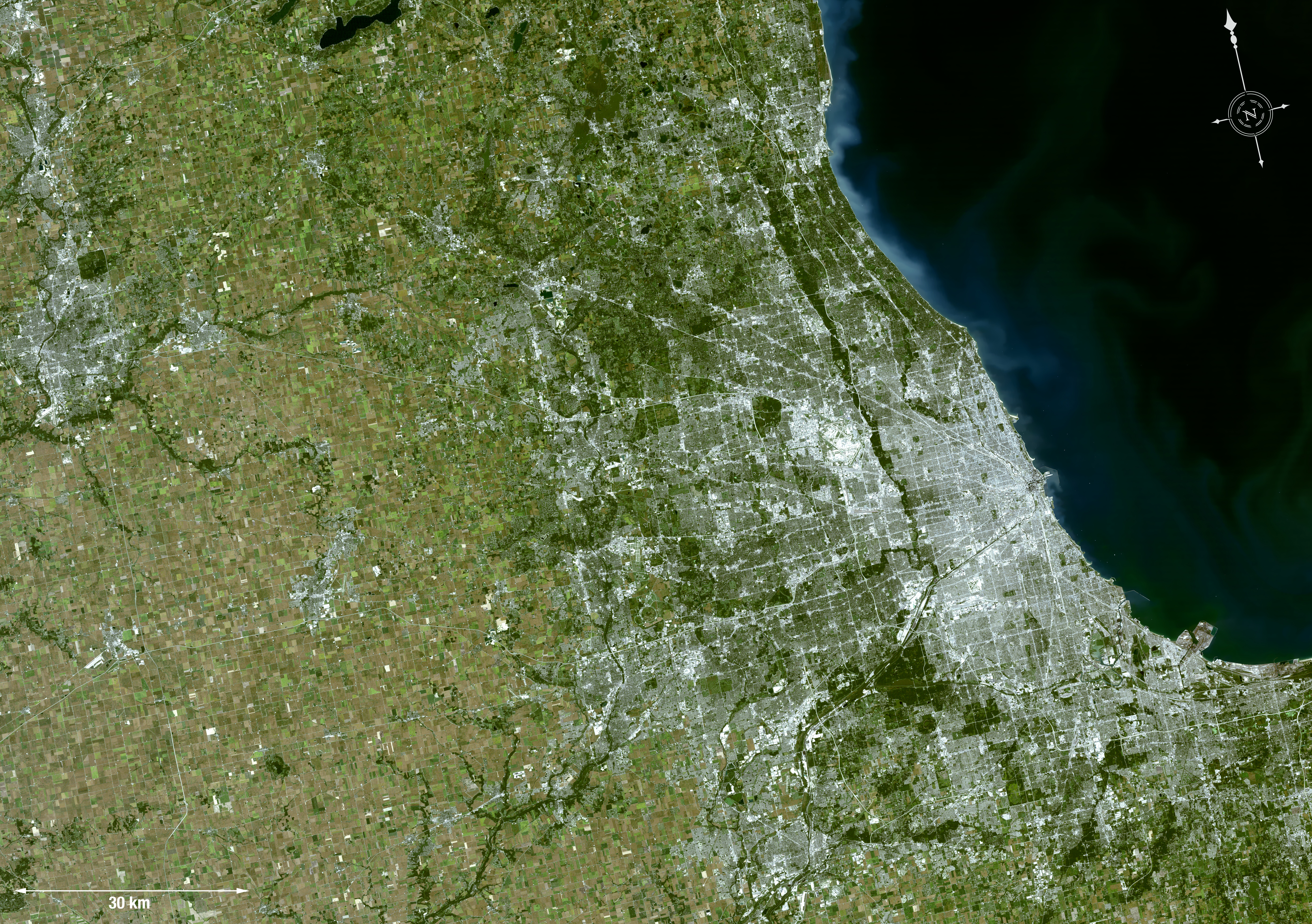 Landsat 5 true-color image of Chicago, taken September 10, 2010. Courtesy of NASA.