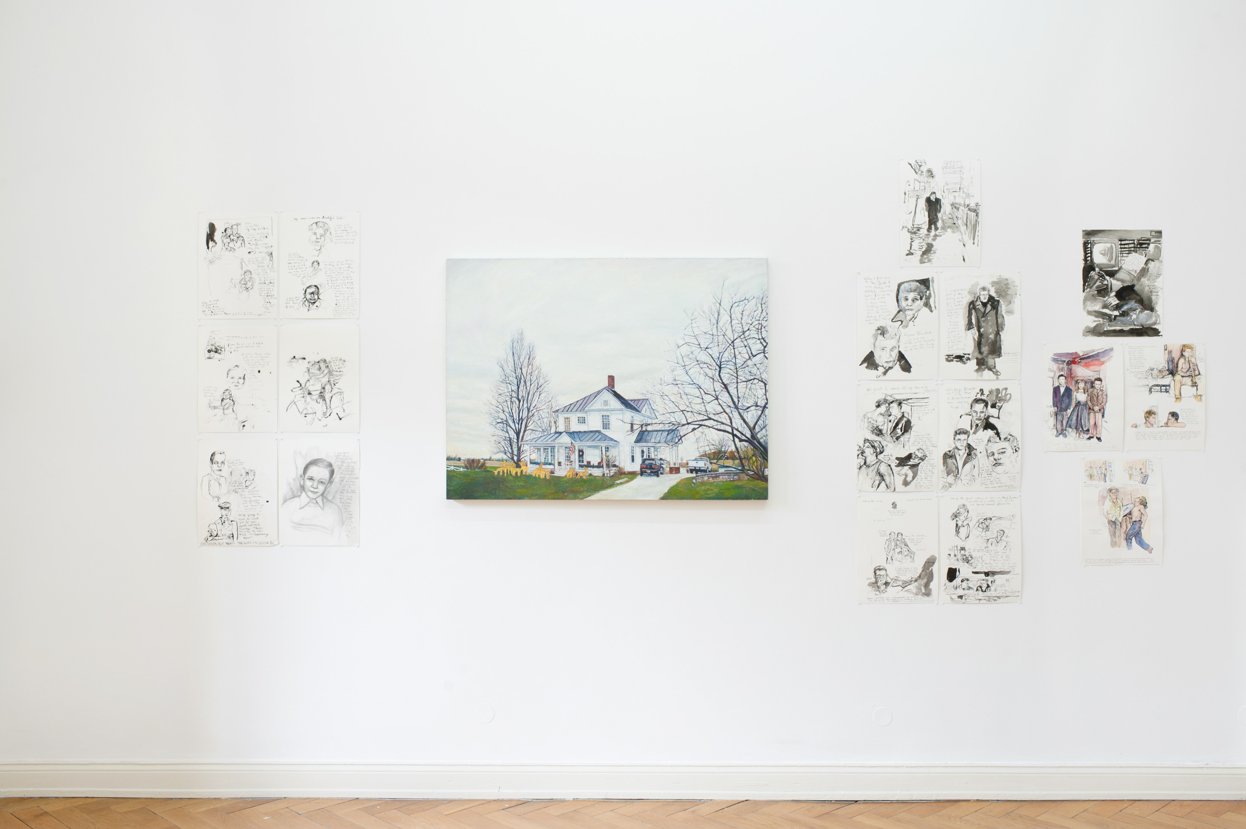 Keith Mayerson. The James Dean Family Farmhouse, 2011-2012. Installation view; oil on linen. Courtesy of Weiss Berlin. 