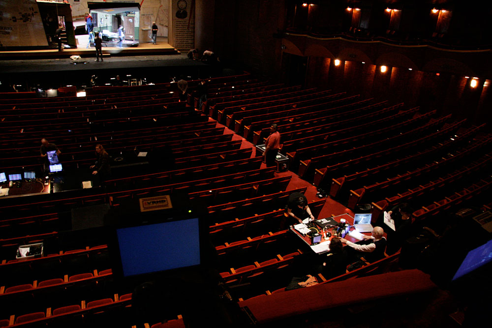 View of the Art21 production table from the parterre level, The Metropolitan Opera, New York. Photo by Ian Forster.